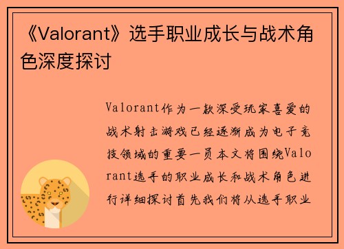 《Valorant》选手职业成长与战术角色深度探讨